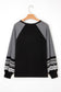 Navy Blue Contrast Print Striped Raglan Long Sleeve Loose Top