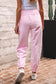 Light Pink Drawstring Waist Patchwork Solid Color Jogger Pants