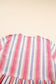 White Stripe Plus Size Embroidered Detail Flared 3/4 Sleeve V Neck Dress