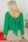 Bright Green Festive Bow Backless Bubble Sleeve Sweater
