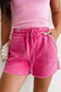 Sky Blue Mineral Washed Drawstring Elastic Waist Raw Cut Shorts