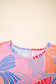 Pink Bowknot Printed Waffle Crewneck Loose Short Sleeve Top
