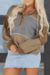 Jungle Green Mixed Texture Patchwork Exposed Seam Half Button Pullover Hooded Sweatshirt