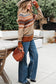 Khaki Aztec Print Colorblock Crew Neck Sweater