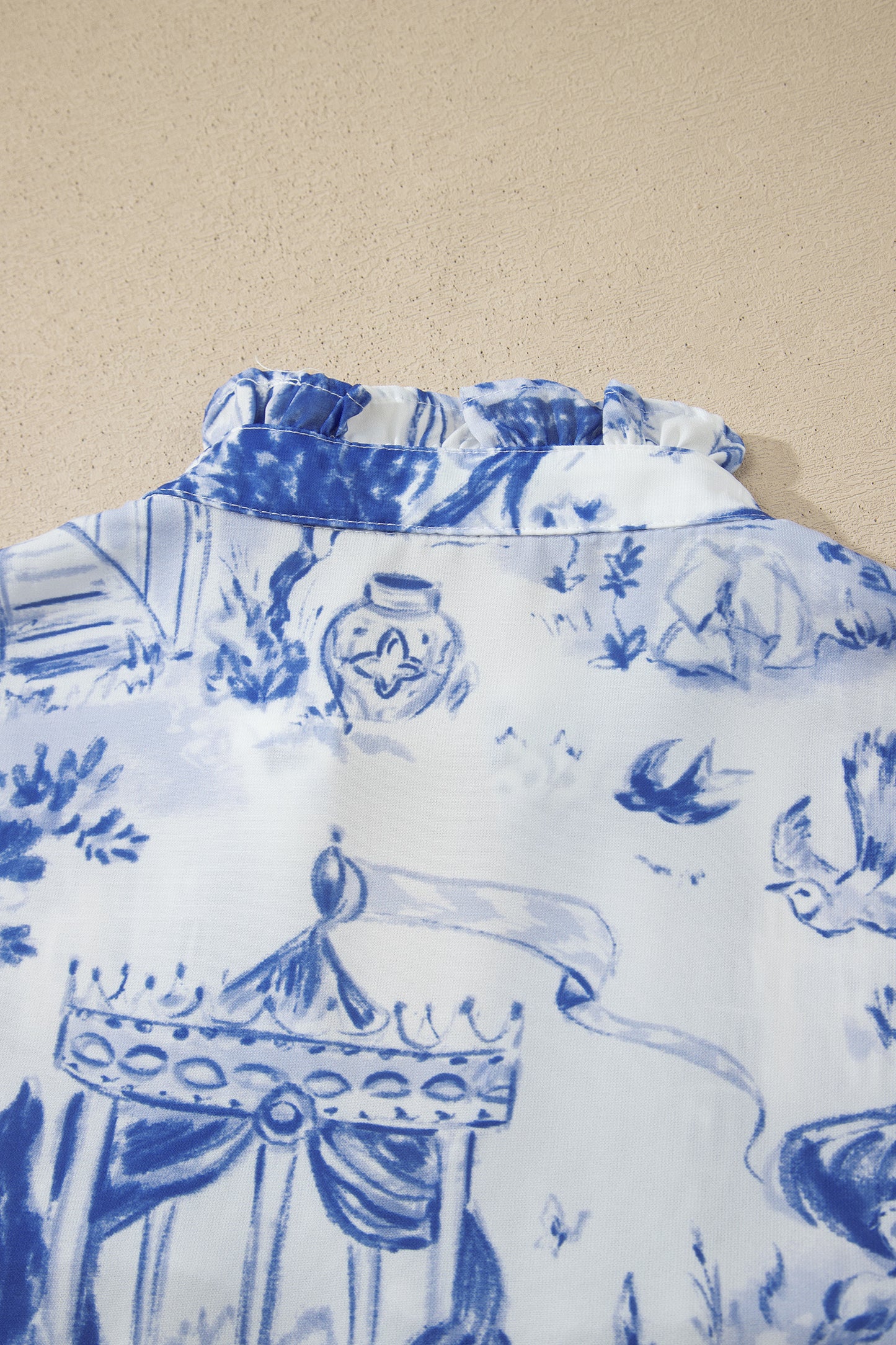 Blue Wild Animal Paradise Striped Detail V Neck Blouse