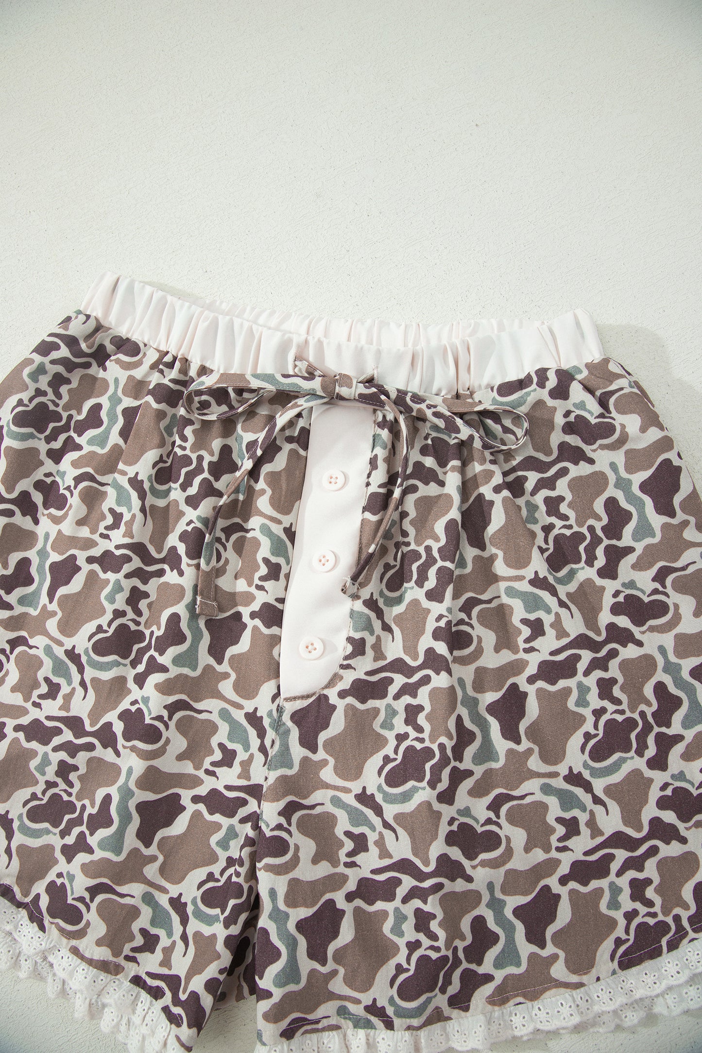 Khaki Camouflage Print Ruffle Boxer Shorts