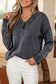 Black Mineral Wash V Neck Knit Exposed Seam Drop Shoulder Loose Sweater