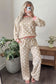 Sky Blue Polka Dot Contrast Trim Long Sleeve Top Drawstring Shift Pants Set