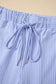 Sky Blue Stripe Dolman Sleeve Polo Shirt and Drawstring Shorts Set