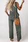 Duffel Green Solid Color Ribbed Ruffle Tank Top and Pants Set
