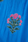 Blue Flower Embroidered Split Neck Short Puff Sleeve Ruffle Hem Dress