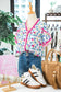 Rose Floral Print Ruffle V-Neck Short Sleeve Loose Tunic Shirt