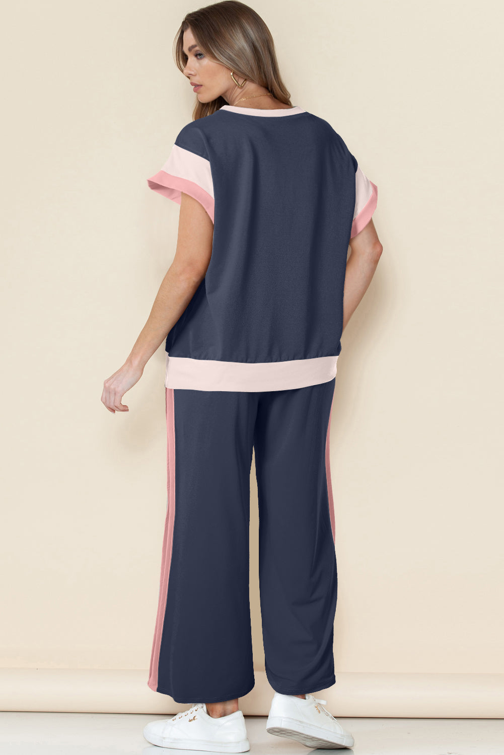 Dark Green Color Block Detail Casual Two-piece Set