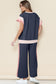 White Color Block Detail Casual Two-piece Set