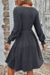 Canton Shirred Cuff Long Sleeve Button Round Neck Mini Dress