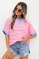 Pink Stripe Contrast Trim Loose Short Sleeve Top