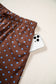 Brown Polka Dot Drawstring Wide Leg Long Sleeve Top Pant Set