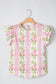Pink Floral Print Ruffled Sleeve Summer Top