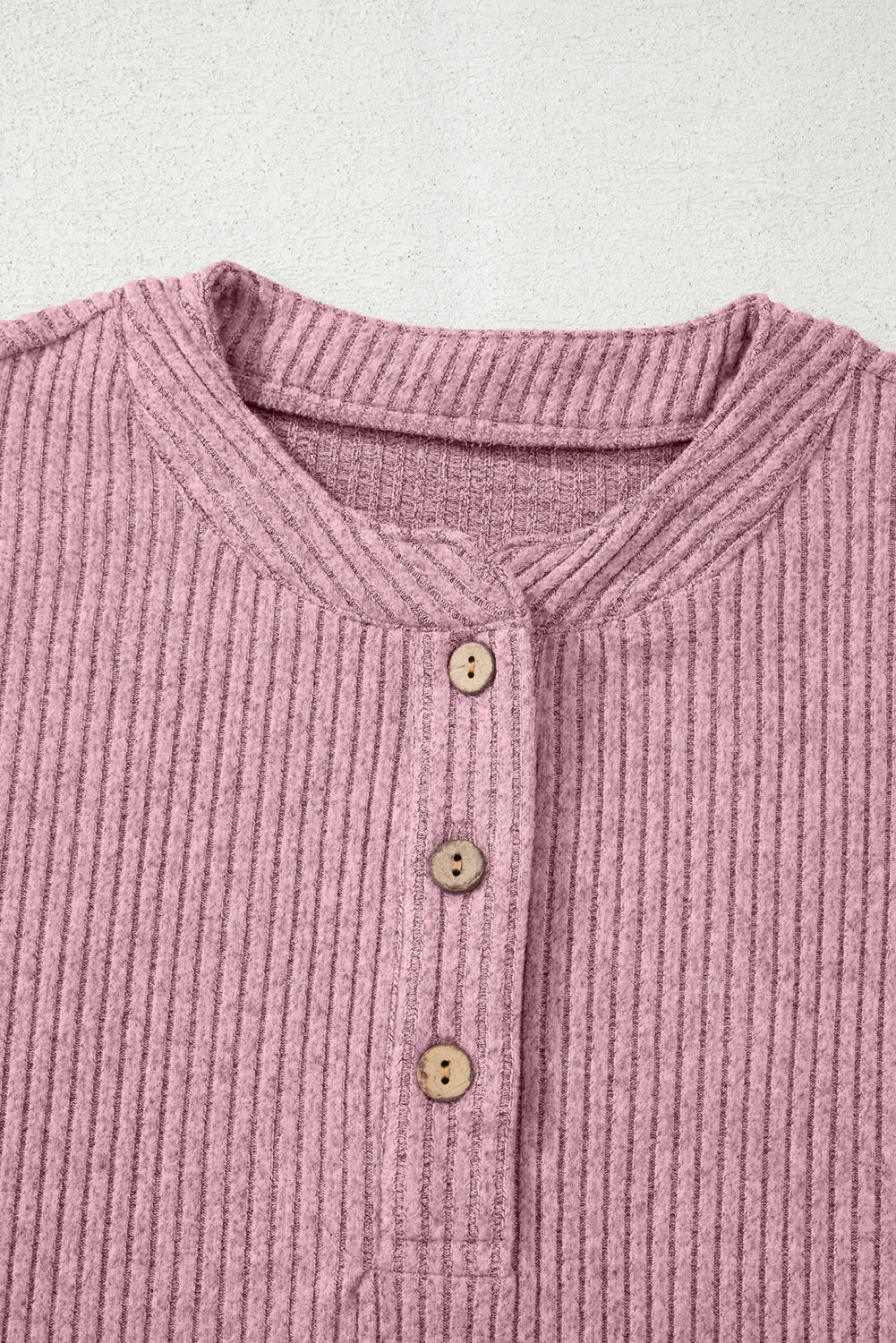Clearly Aqua Ribbed Texture Drop Shoulder Henley Knit Top