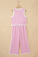 Pink Colorblock Trim Cropped Tank Elastic Waist Shift Pants 2pcs Set