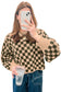 Multicolour Drop Shoulder Plaid Knit Long Sleeve Sweater