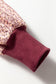 Red Sandalwood Plaid Colorblock Patchwork Sleeve Raw Seam Sweatshirt