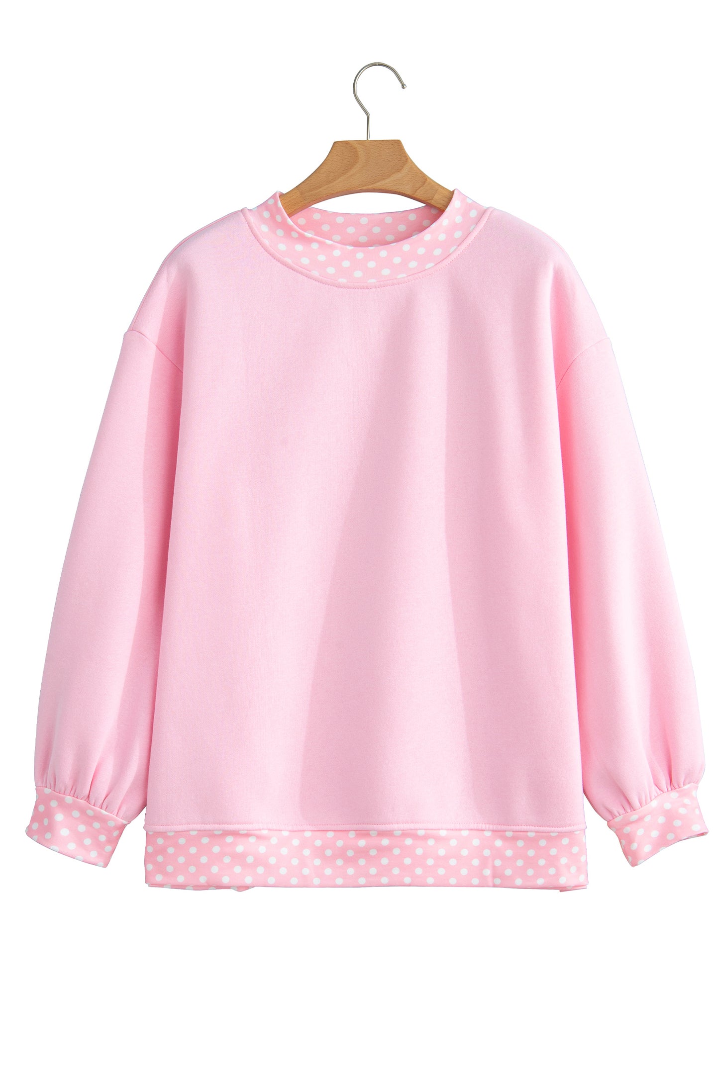 Brown Colorblock Polka Dot Contrast Trim Oversized Sweatshirt