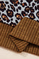 Brown Leopard Floral Print Ribbed Puff Sleeve Patchwork Loose Pullover