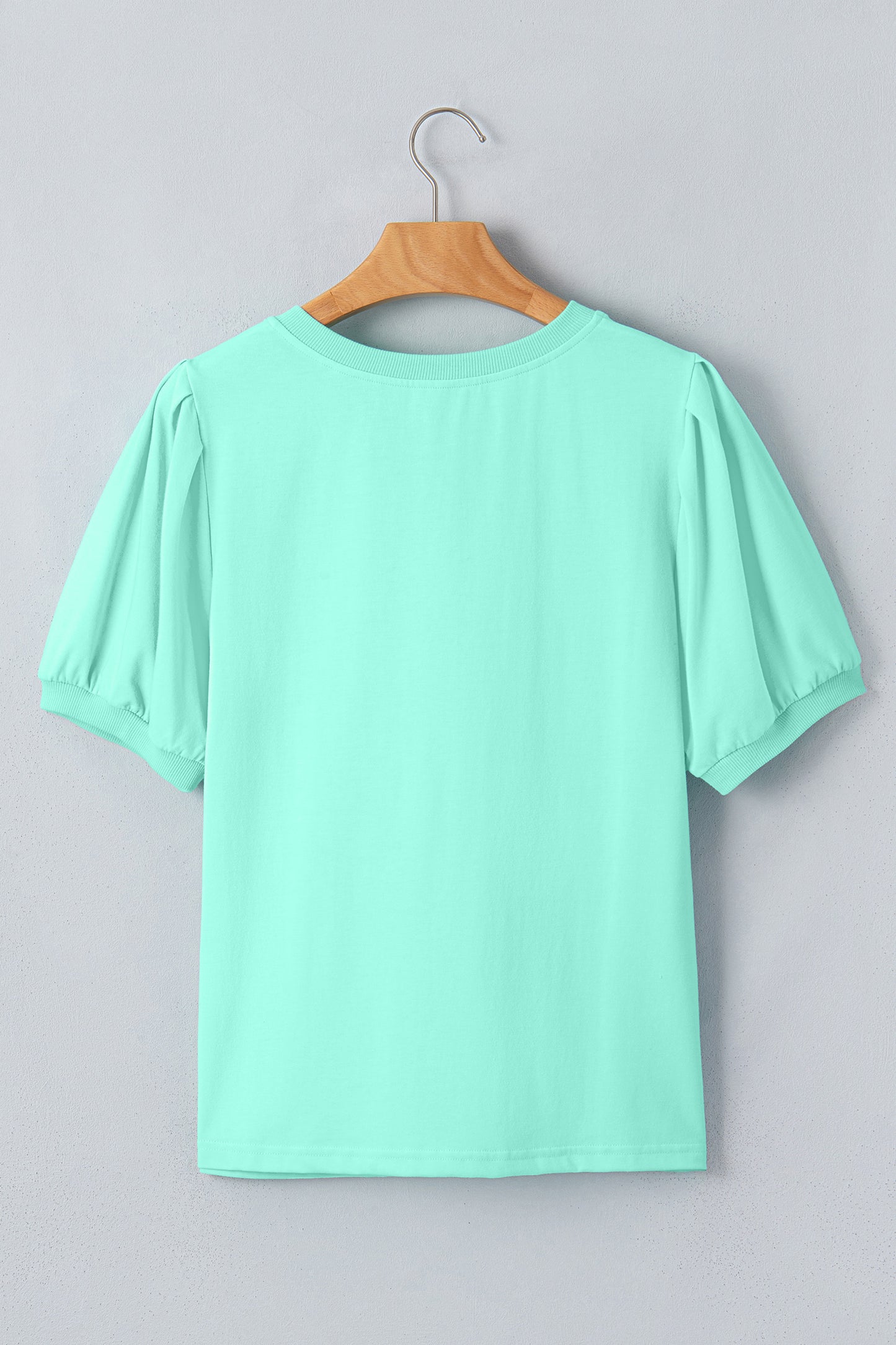 Bonbon Solid Color V Neck Short Puff Sleeve Blouse