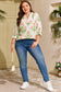 Pink Plus Size Floral Print Striped Trim V Neck Blouse