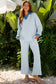 White Stripe Collared Pullover Top and Drawstring Pant Set