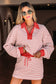 Red Stripe Collared V Neck Drop Shoulder Pullover and Skort 2pcs Outfit