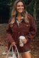 Red Sandalwood Ribbed Knit Buttons Front Flap Pocket Casual Shacket
