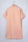 Brown Stripe Pinched V Neck Turn-up Cuffs Shift Mini Dress