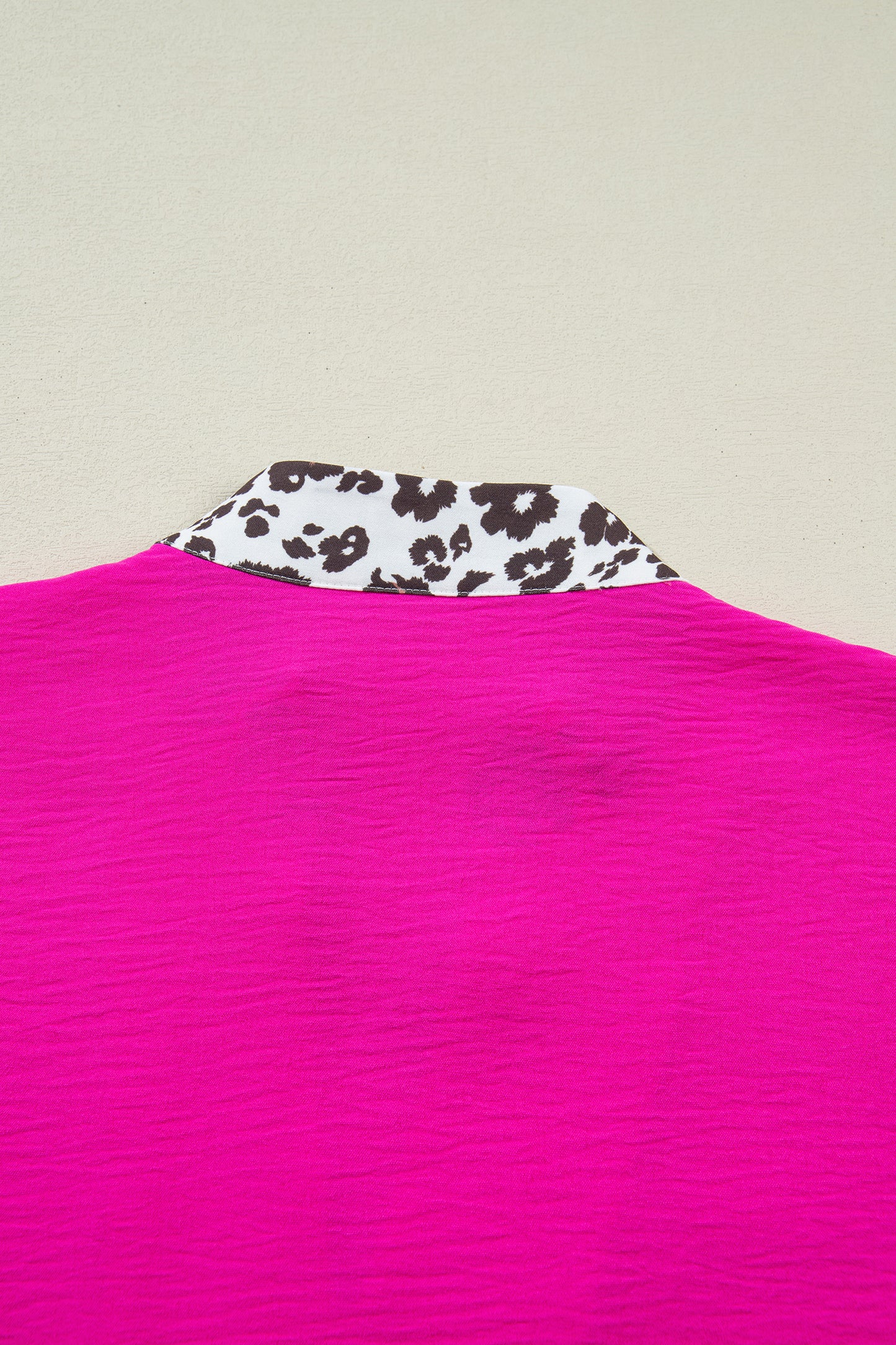 Black Dolman Half Sleeve Leopard Patchwork Trim V Neck Blouse