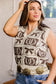 Brown Western Horseshoe Bow Printed V Neck Loose Sweater Vest
