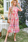 Rose Tribal Paisley Print Ruffled Sleeve Notch Neck Midi Dress
