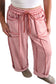 Red Plaid Contrast Trim Drawstring Elastic Waist Shift Pants