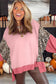 Light Pink Color Block Leopard Patchwork Dolman Sleeve High Low Baggy Sweatshirt