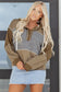 Jungle Green Mixed Texture Patchwork Exposed Seam Half Button Pullover Hooded Sweatshirt