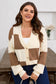 Khaki Checkered Ribbed Texture Knit Plus Size Cardigan Sweater