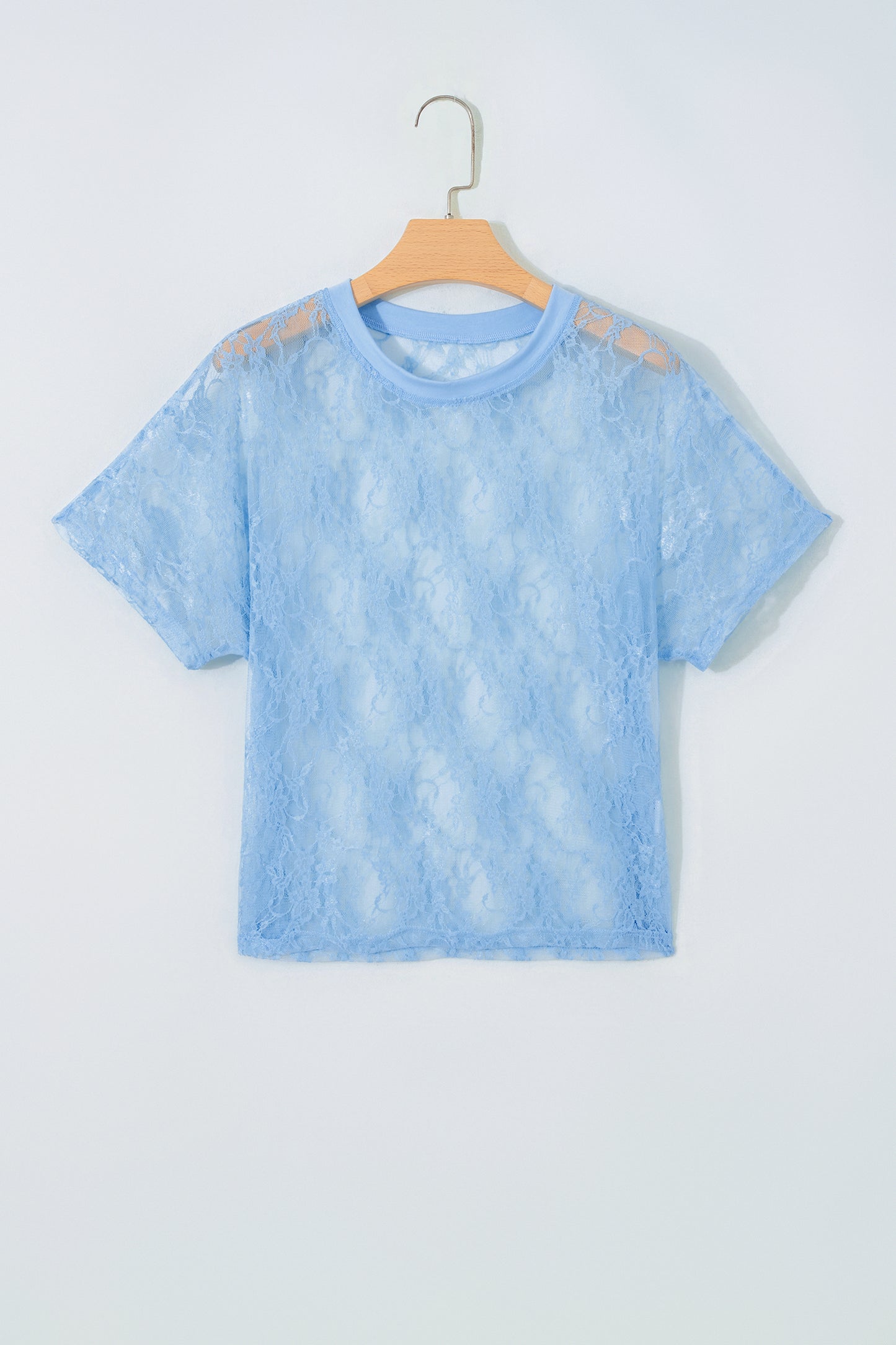 Beau Blue Sheer Floral Lace Boxy Tee