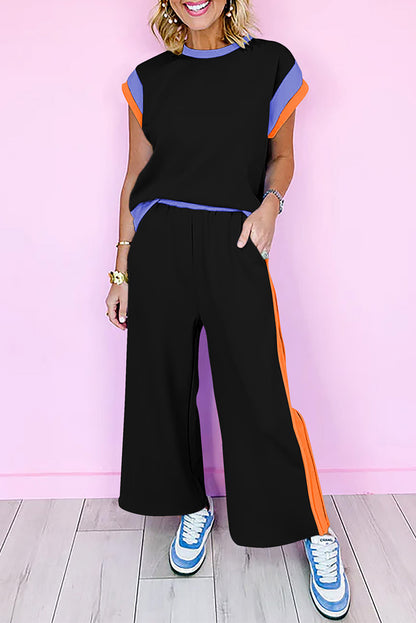 Dark Green Color Block Detail Casual Two-piece Set