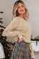 Smoke Gray Pearl Beaded Pointelle Knit V Neck Lace Patchwork Sleeve Sweater