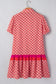 Orange Geometric Floral Print Color Block Trim Button Front Ruffle Hem Dress