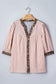 Pink Stripe Leopard Trim V Neck Button Down Half Sleeve Shirt