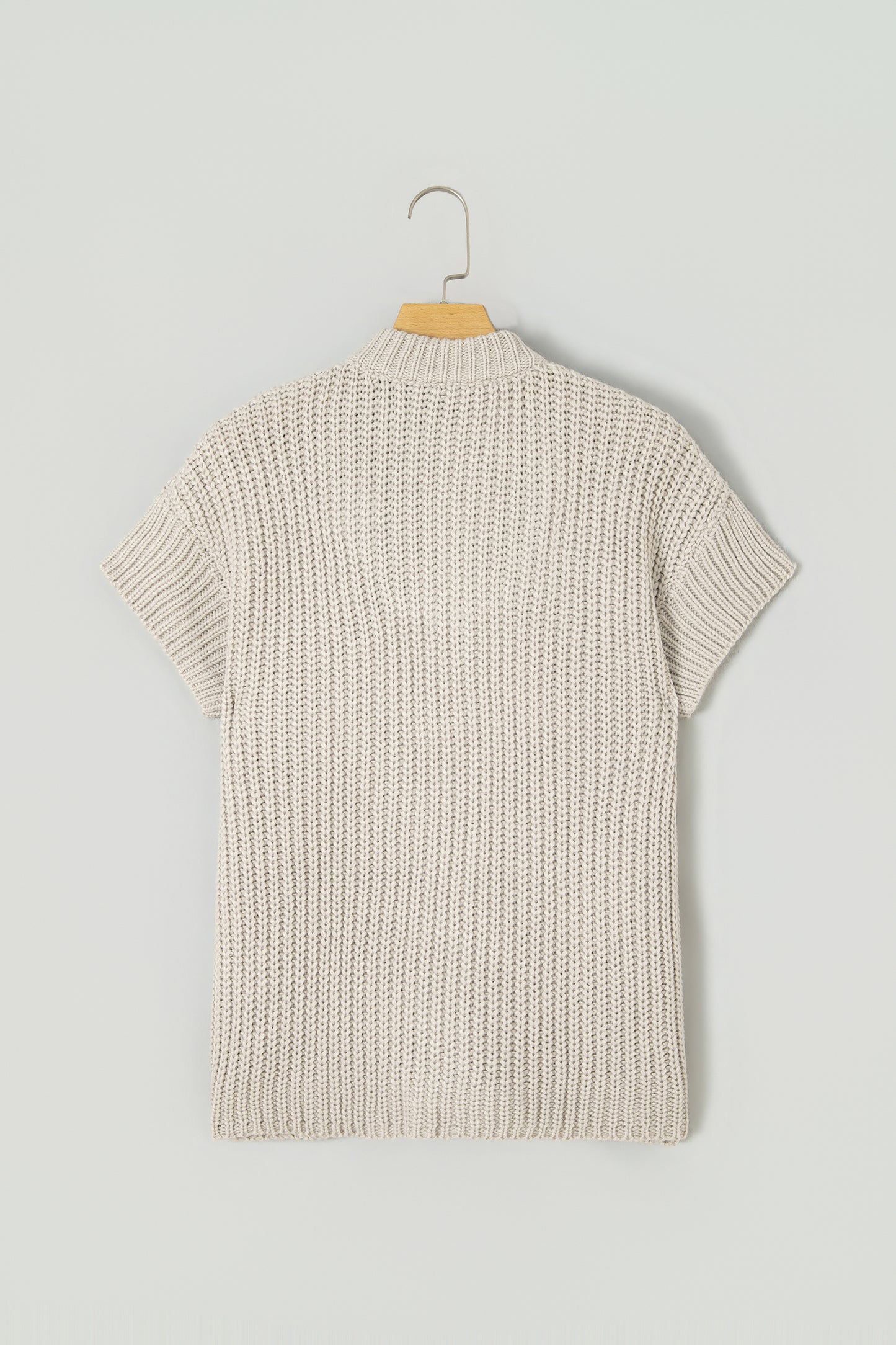 Jet Stream Solid Color Short Sleeve Zipper Knit High Neck Sweater