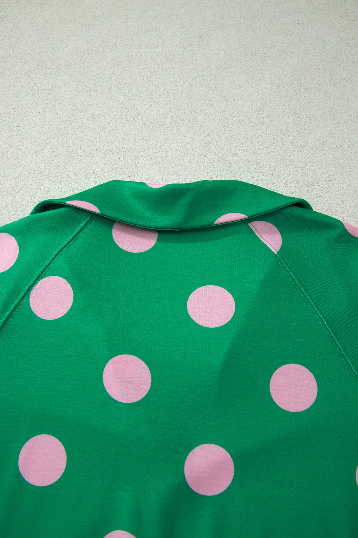 Pink Polka Dot Print V Neck Tee Short Set