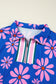 Purple Floral Striped Quarter Zip Cap Sleeve Drawstring Waist Mini Dress