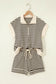 Black Stripe Ribbed Color Block Trim Zip Polo Tee Drawstring Shorts 2pcs Outfit